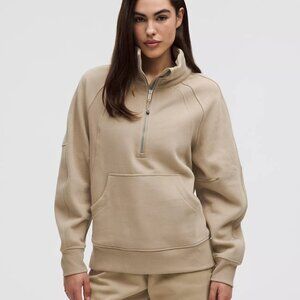 Lululemon Scuba Funnel Neck Half Zip Crop Sweatshirt in Khaki